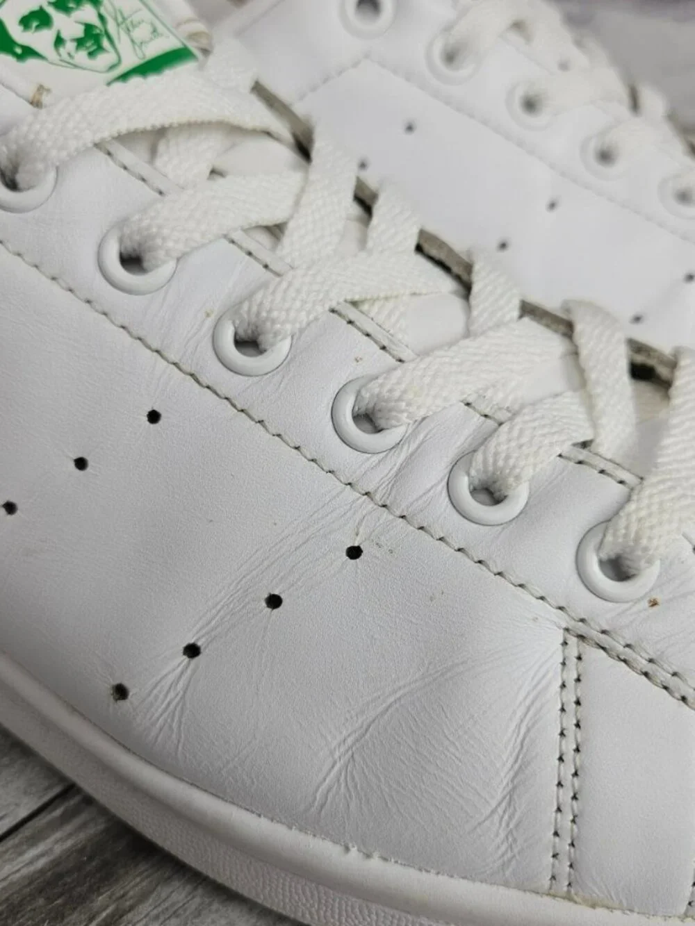 Adidas Mens 12 Stan Smith Classic White Green Leather Sneakers Shoes Preowned